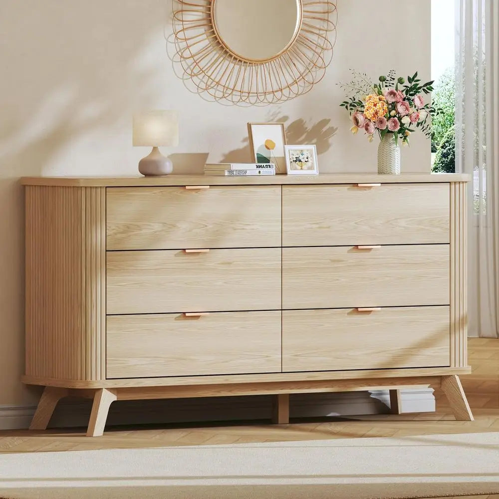 6 Drawer Oak Wood Dresser